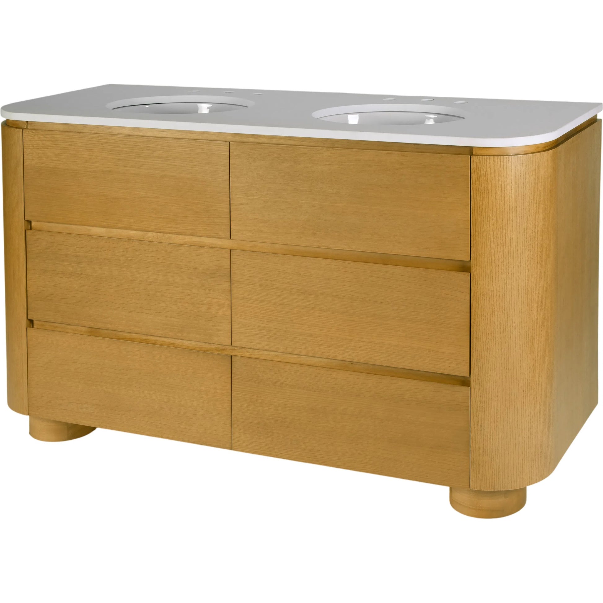 Genoa Bathroom Vanity by Butler Specialty Company in light oak. Made from mdf, eucalyptus, pine, plywood, composite wood, quartz, ceramic in a transitional style.