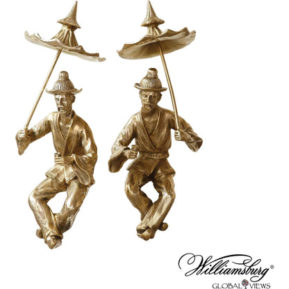 Hyson - Right Facing Tea Drinking Man by Global Views. Made from brass, marble in a eclectic & global style.