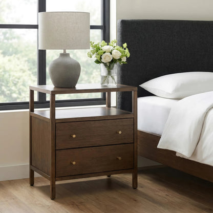 Mendel Nightstand by Butler Specialty Company. Made from white oak veneer, rubberwood, laminated veneer lumber, plywood in a traditional style.
