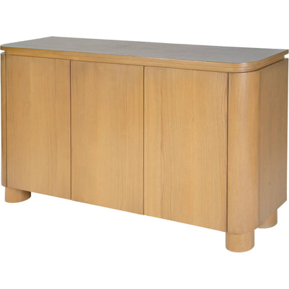Genoa Sideboard by Butler Specialty Company in light oak. Made from white oak veneer/particle board, rubberwood, mdf in a transitional style.