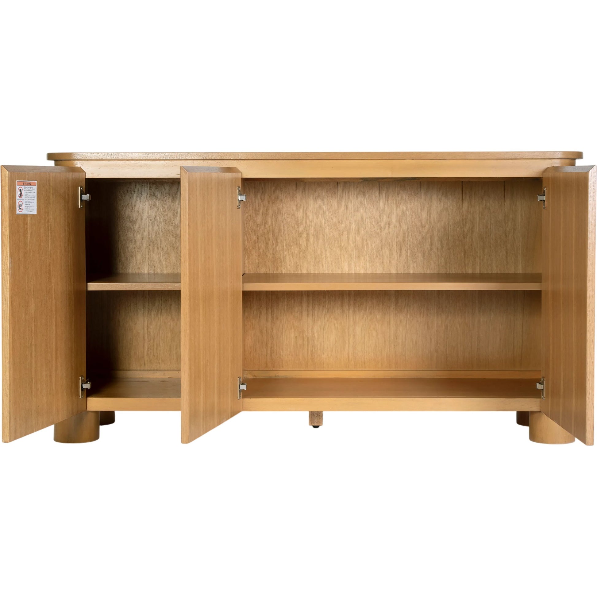 Genoa Sideboard by Butler Specialty Company in light oak. Made from white oak veneer/particle board, rubberwood, mdf in a transitional style.