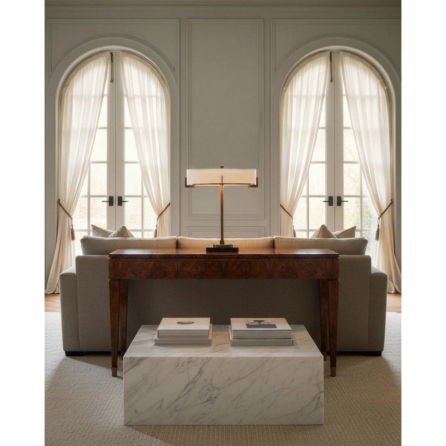 005 SR-381175 | Lifestyle | Jacobi Table Lamp by Currey and Company in antique brass, black. Made from metal, marble in a transitional style.