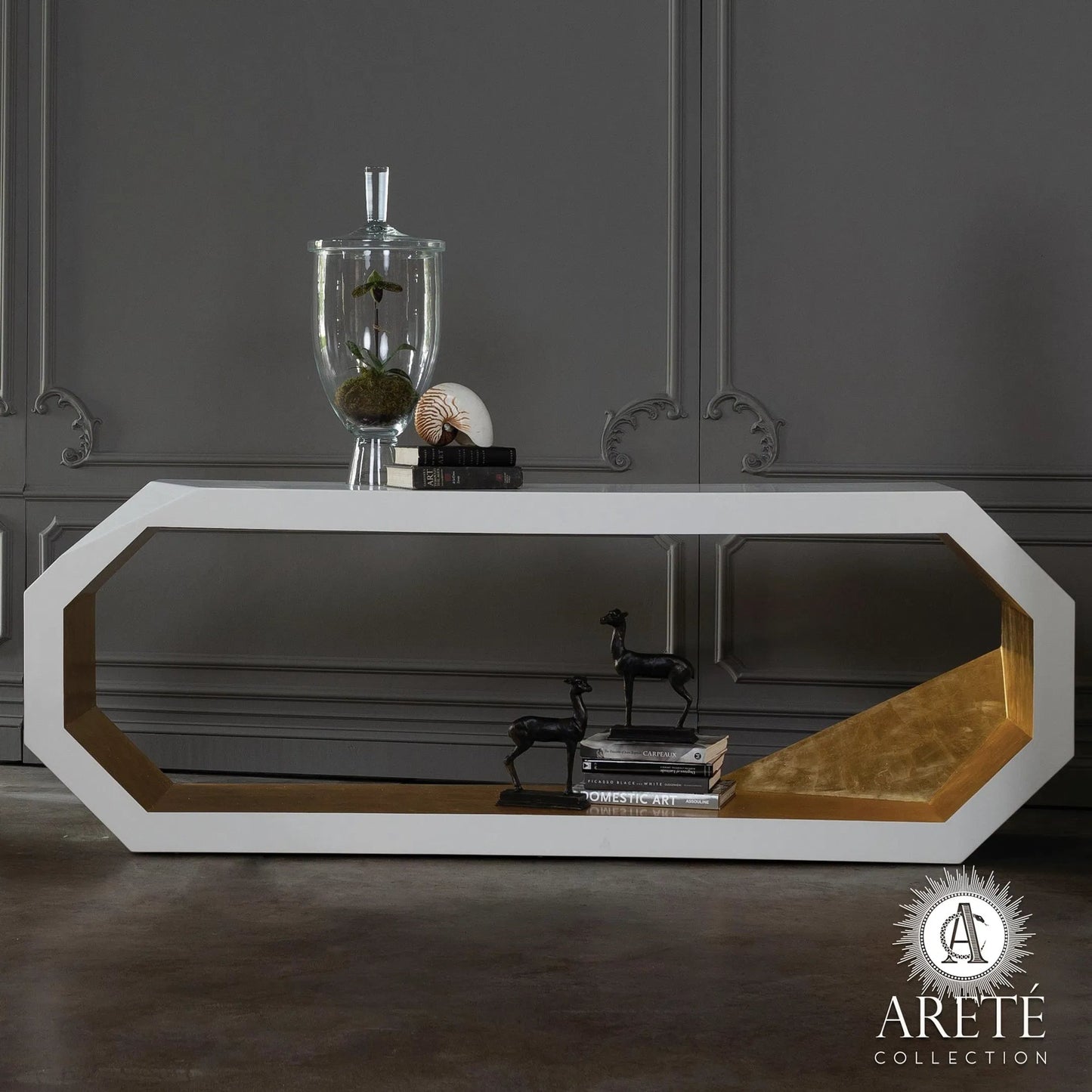 010 SR-701174 | Additional Silo | Facet Console by Global Views in gold leaf, polyurethane lacquer inner wood, ivory, polyurethane lacquer outer wood. Made from mdf, pine in a modern style.