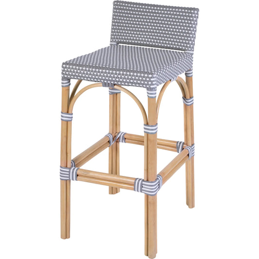 Serienna Bar Stool by Butler Specialty Company. Made from rattan, polyurethane synthetic rattan in a unique style.