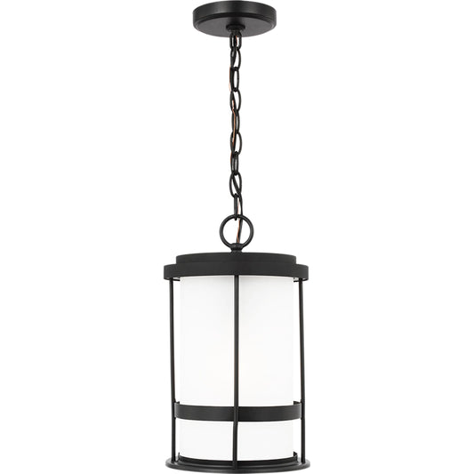 Wilburn One Light Outdoor Pendant Lantern by Visual Comfort & Co. in black. Made from aluminum in a unique style.