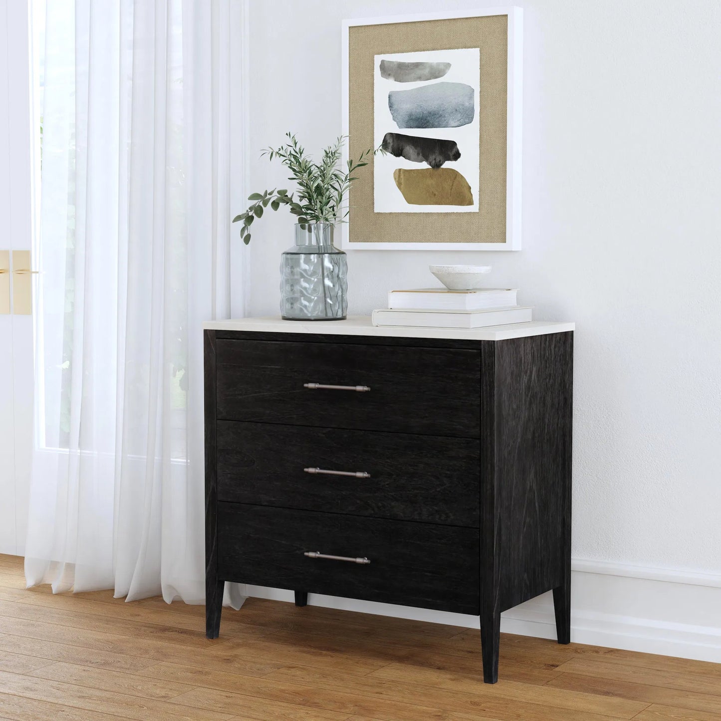 005 SI-2544405 | Lifestyle | Averly Chest of Drawers by Butler Specialty Company in black and washed black. Made from mindi wood, mindi veneer, mdf, marble in a unique style.