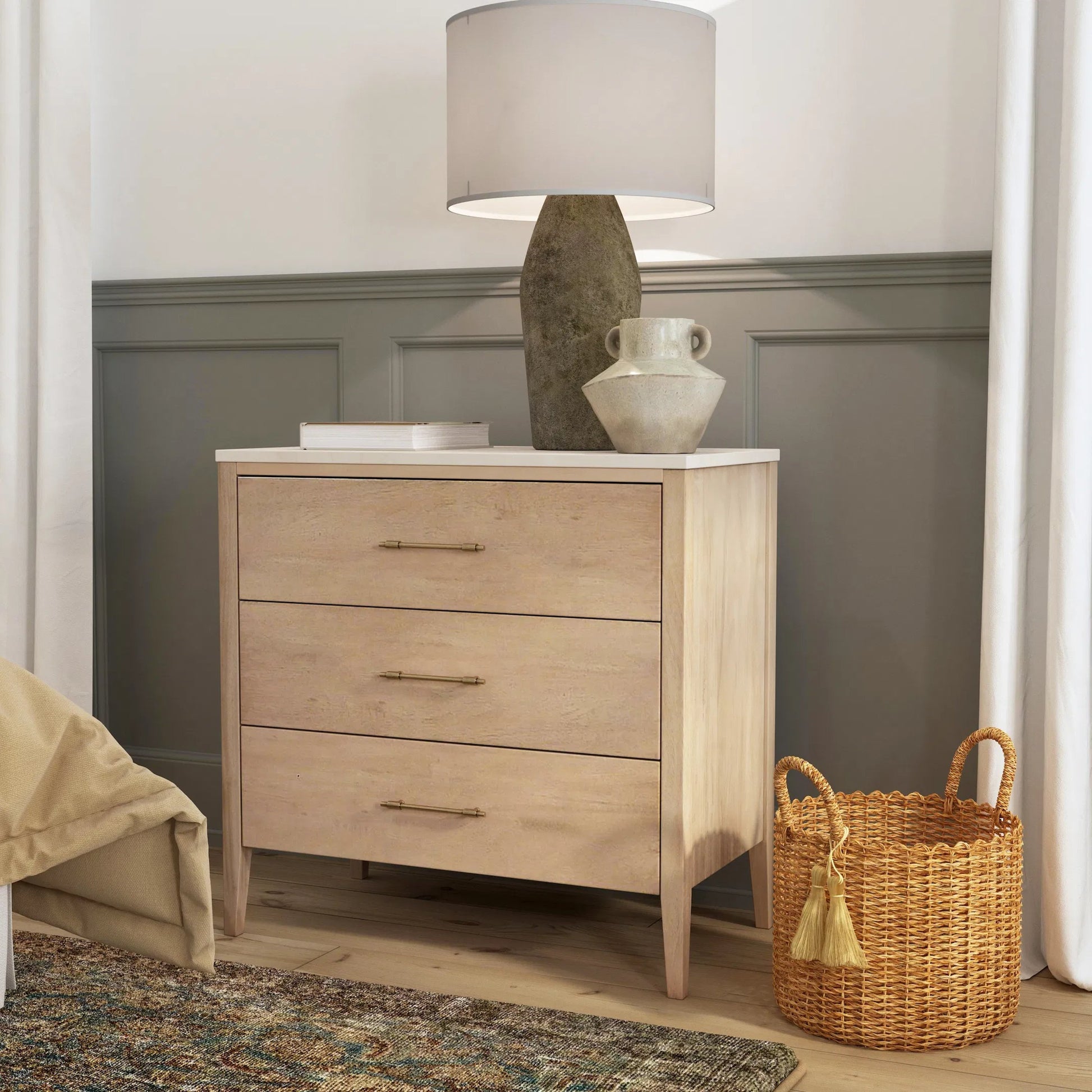 Averly Drawer Chest by Butler Specialty Company in light brown, light beige marble. Made from java wood, gamelina veneer, mdf, marble in a transitional style.