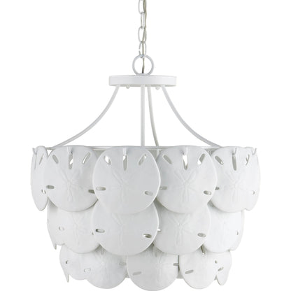 Tulum Chandelier by Currey and Company in white, sugar white. Made from bone china, wrought iron in a modern style.
