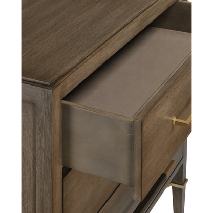 Verona Chanterelle Chest by Currey and Company in chanterelle, coffee, champagne. Made from mahogany, brass, iron in a transitional style.