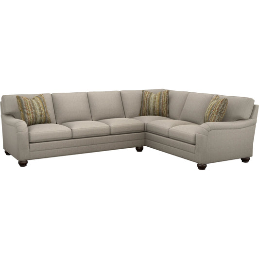 Bristol Sectional by Lexington in light brown and brown. Made from mahogany, fabric in a unique style.