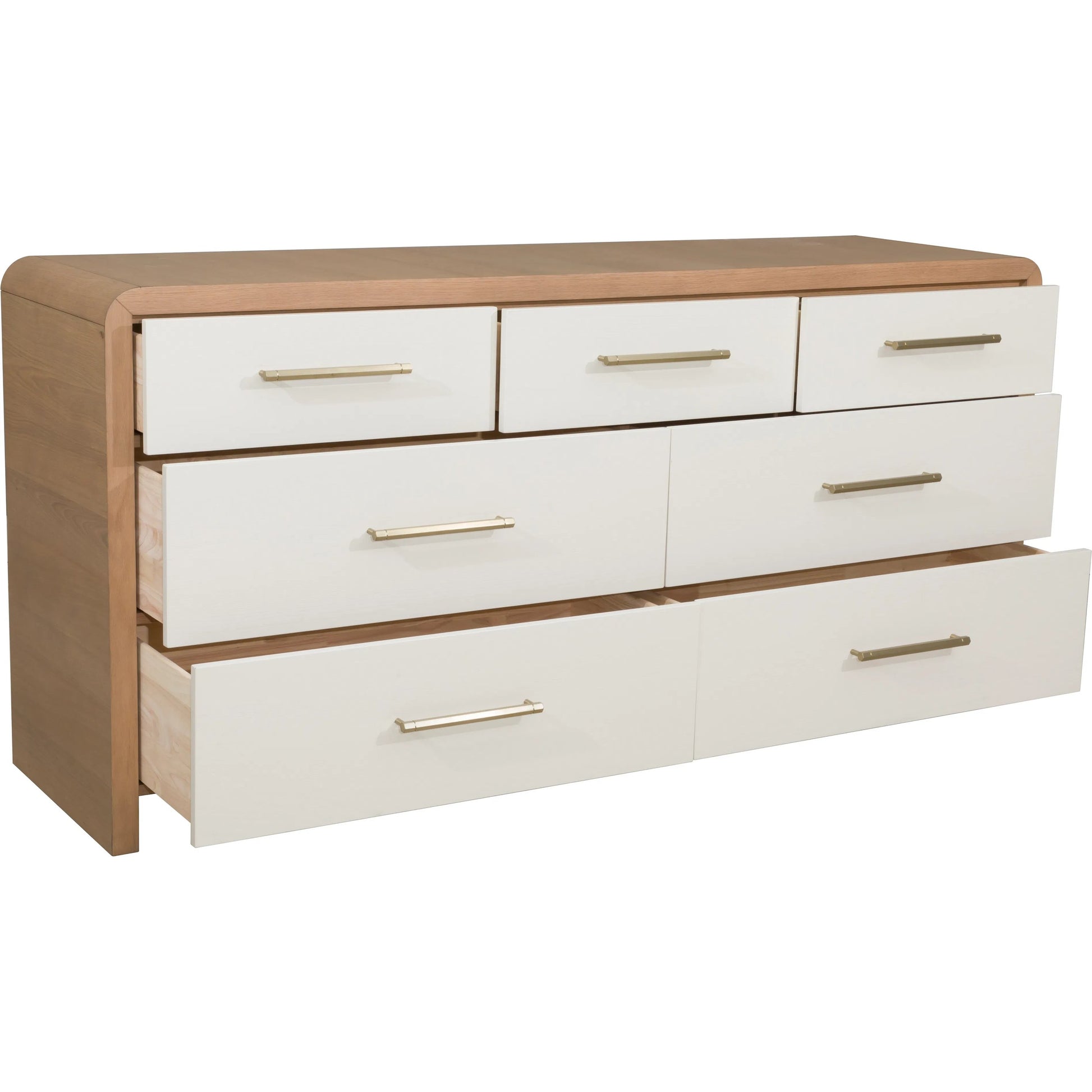 Libby Langdon Brentwood 7-Drawer Dresser by Fairfield Chair in tan and wheaton. Made from red oak solids, veneers in a unique style.