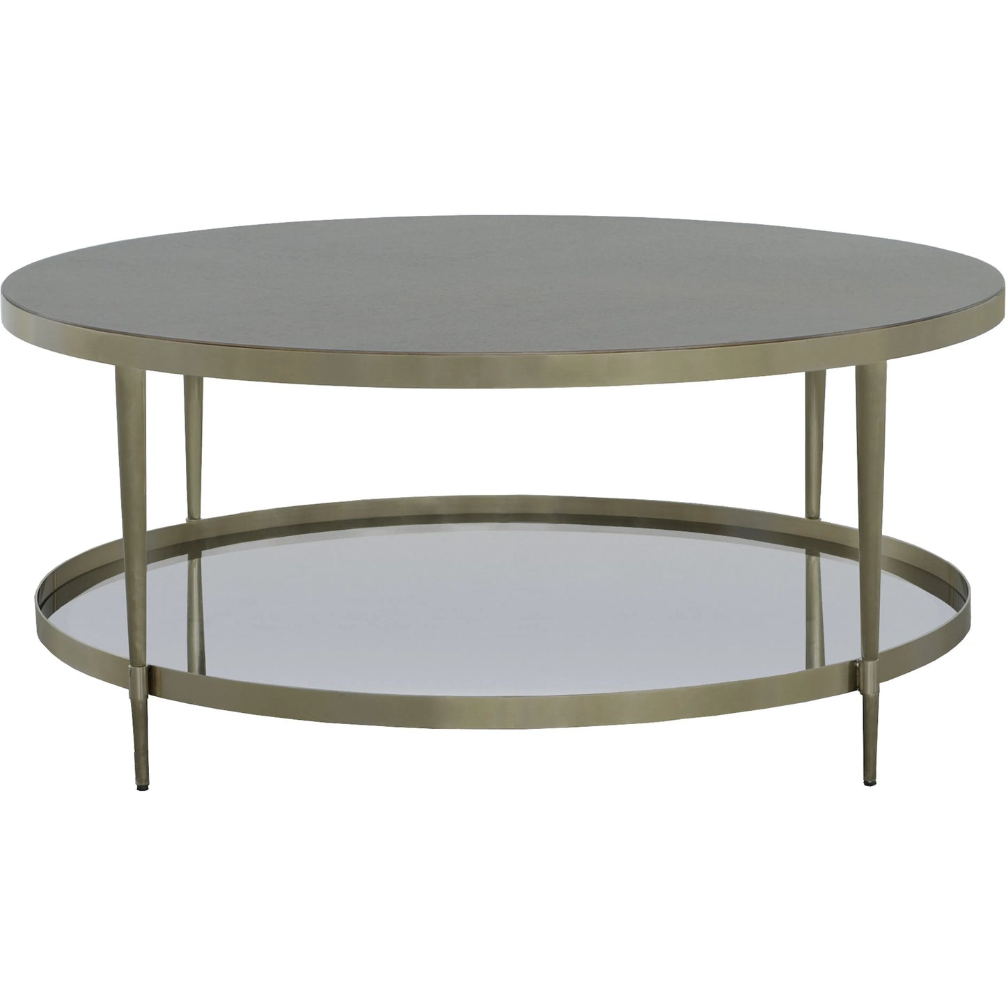 001 SI-2635729 | Additional Silo | Libby Langdon Marlowe Tiered Round Cocktail Table by Fairfield Chair in brown and smoked stone. Made from stainless steel, walnut solids, veneers in a unique style.