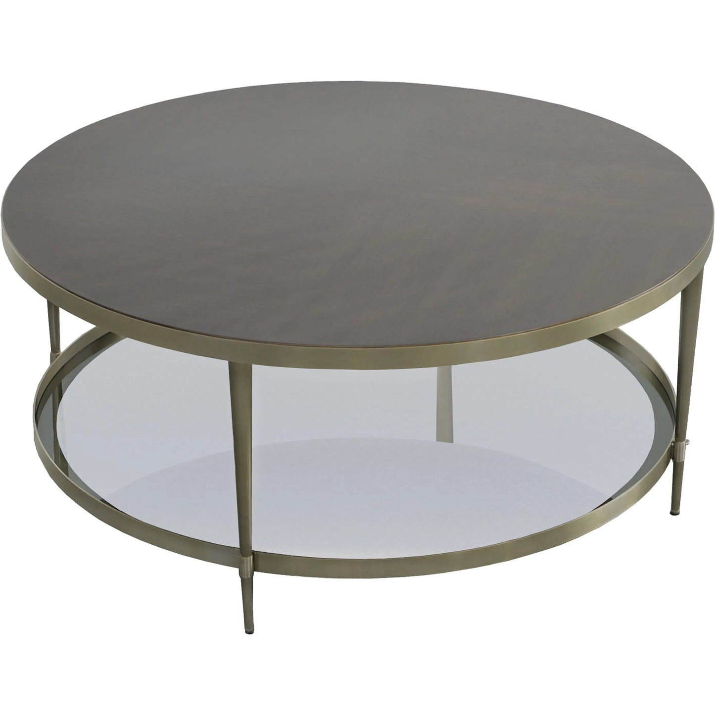 003 SI-2635729 | Additional Silo | Libby Langdon Marlowe Tiered Round Cocktail Table by Fairfield Chair in brown and smoked stone. Made from stainless steel, walnut solids, veneers in a unique style.