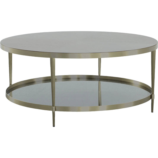 000 SI-2635729 | Primary Silo | Libby Langdon Marlowe Tiered Round Cocktail Table by Fairfield Chair in brown and smoked stone. Made from stainless steel, walnut solids, veneers in a unique style.