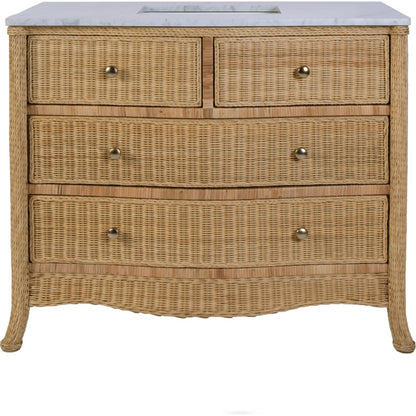 McLean Bathroom Vanity by Butler Specialty Company in natural and natural rattan. Made from plywood, acacia wood, mdf, carrara marble, rattan in a unique style.