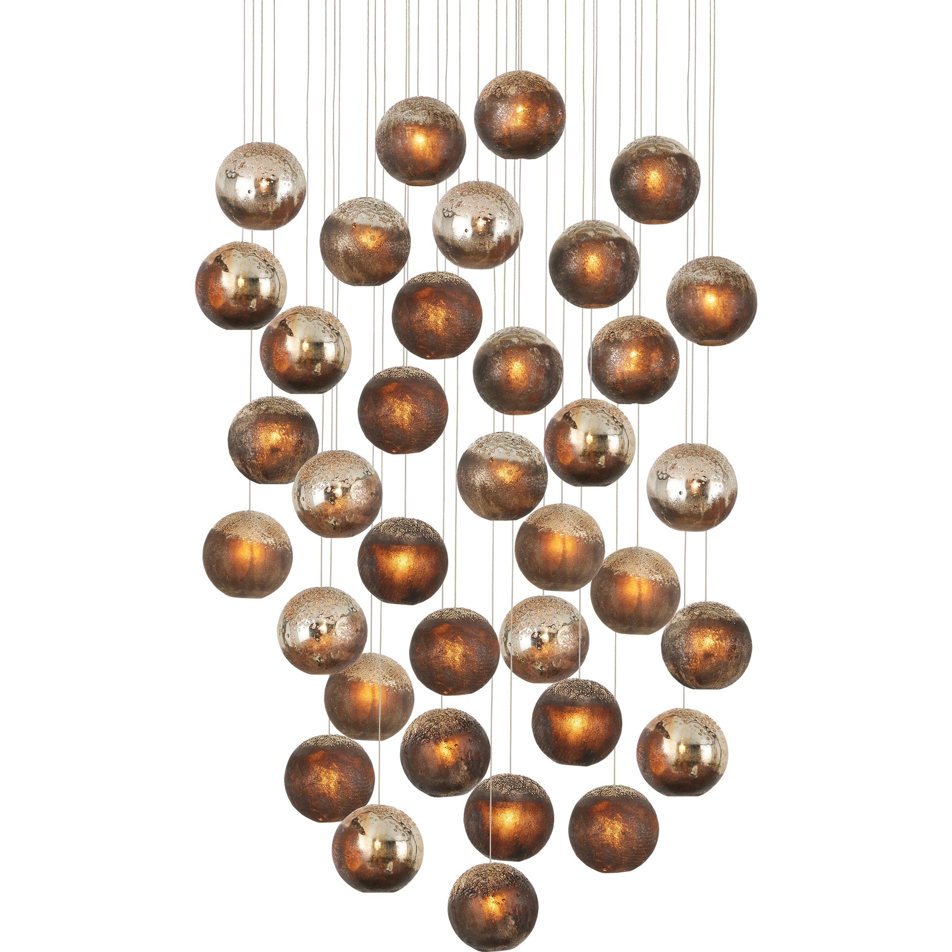 Pathos 36-LIGHT Multi-Drop Pendant by Currey and Company in antique silver, antique gold, matte charcoal, silver. Made from glass in a modern style.