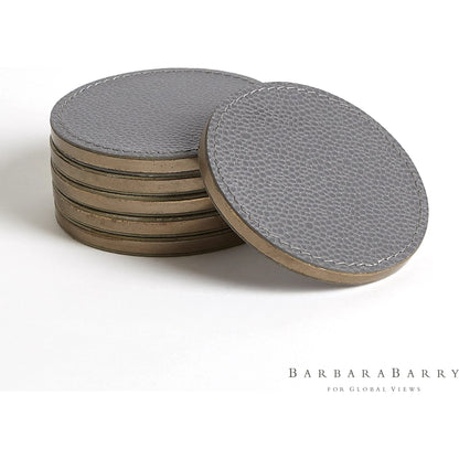 Alpen Coasters by Global Views. Made from mdf, brass, leather, polyester suede in a transitional style.