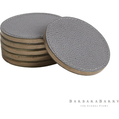 Alpen Coasters by Global Views. Made from mdf, brass, leather, polyester suede in a transitional style.