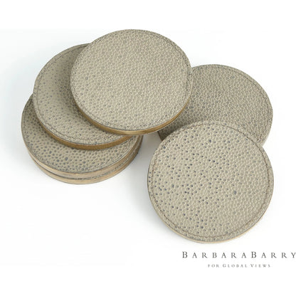 Alpen Coasters by Global Views. Made from mdf, brass, leather, polyester suede in a transitional style.