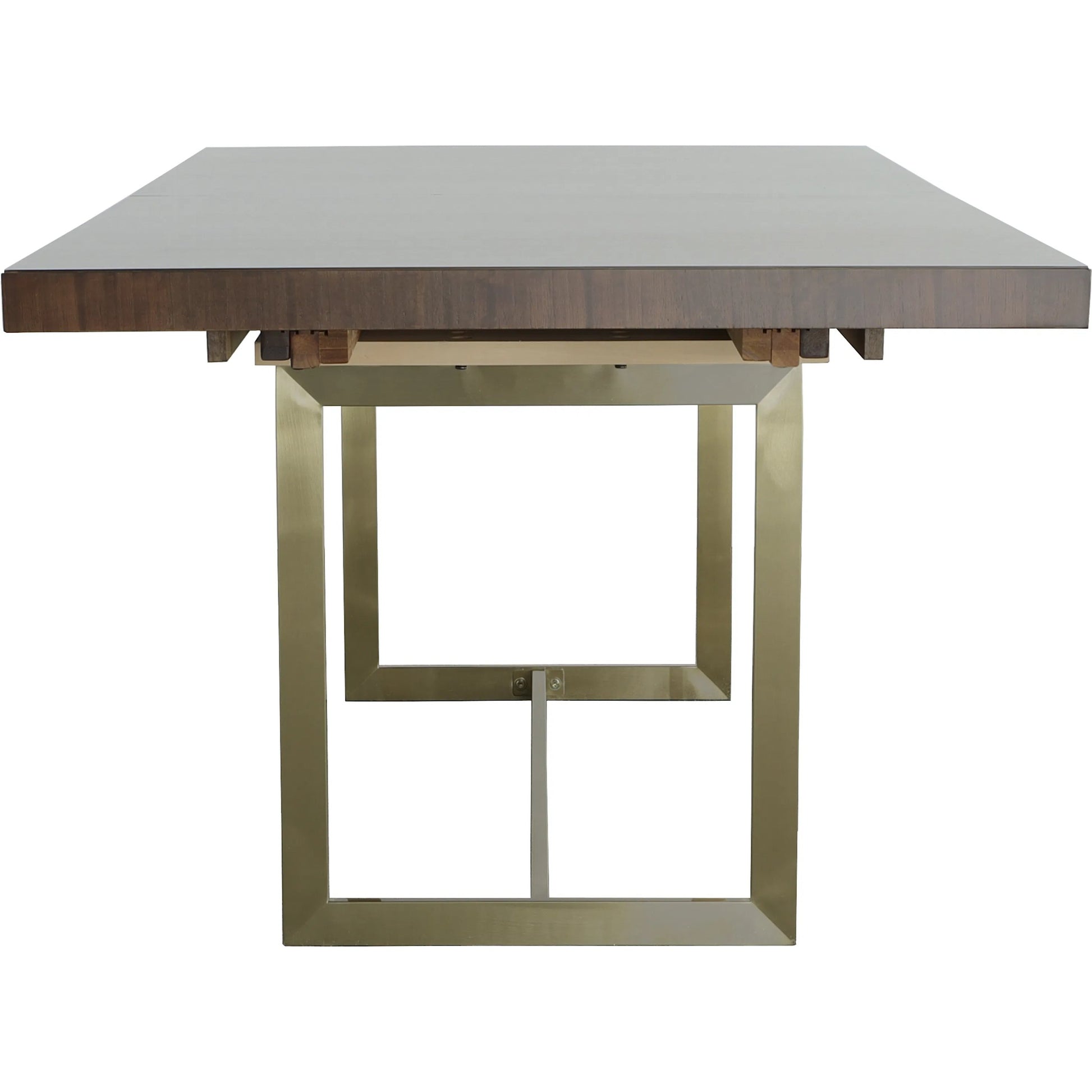 Libby Langdon Clement Dining Table by Fairfield Chair in brown and smoked stone. Made from stainless steel, oak solids, eucalyptus veneers in a unique style.