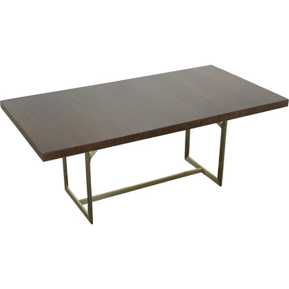 Libby Langdon Clement Dining Table by Fairfield Chair in brown and smoked stone. Made from stainless steel, oak solids, eucalyptus veneers in a unique style.