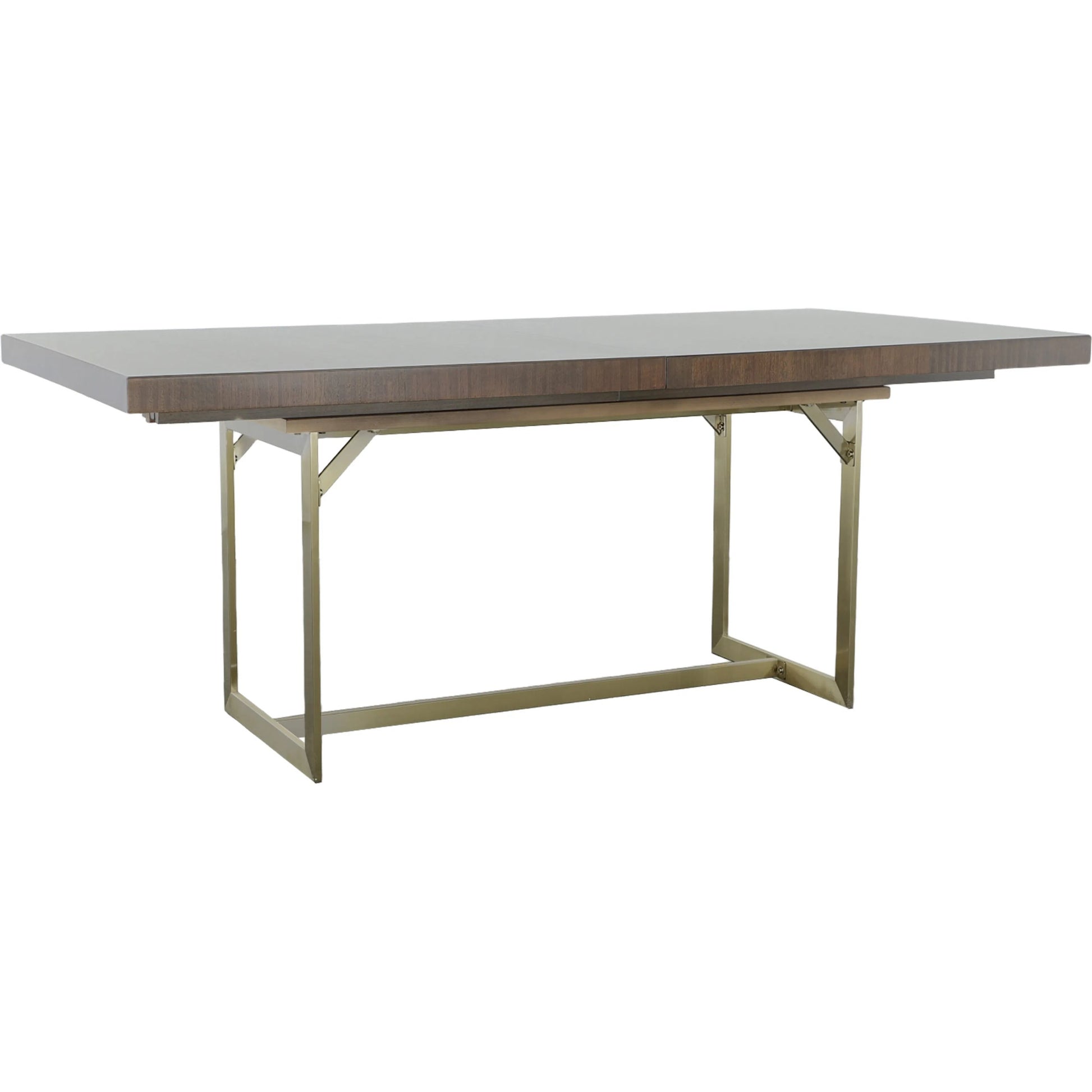 Libby Langdon Clement Dining Table by Fairfield Chair in brown and smoked stone. Made from stainless steel, oak solids, eucalyptus veneers in a unique style.