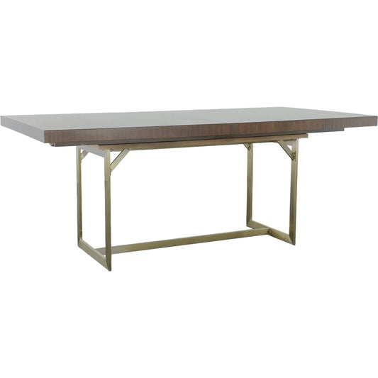 Libby Langdon Clement Dining Table by Fairfield Chair in brown and smoked stone. Made from stainless steel, oak solids, eucalyptus veneers in a unique style.