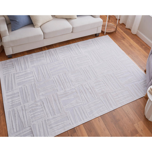 Saphir Mira Geometric Rug - 3493F by Feizy in white. Made from viscose, polyester in a unique style.