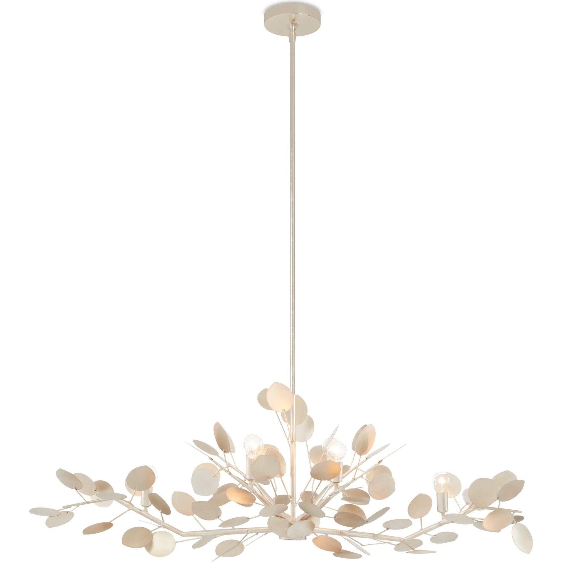 Lunaria Oval Chandelier by Currey and Company in contemporary silver leaf. Made from wrought iron in a transitional style.