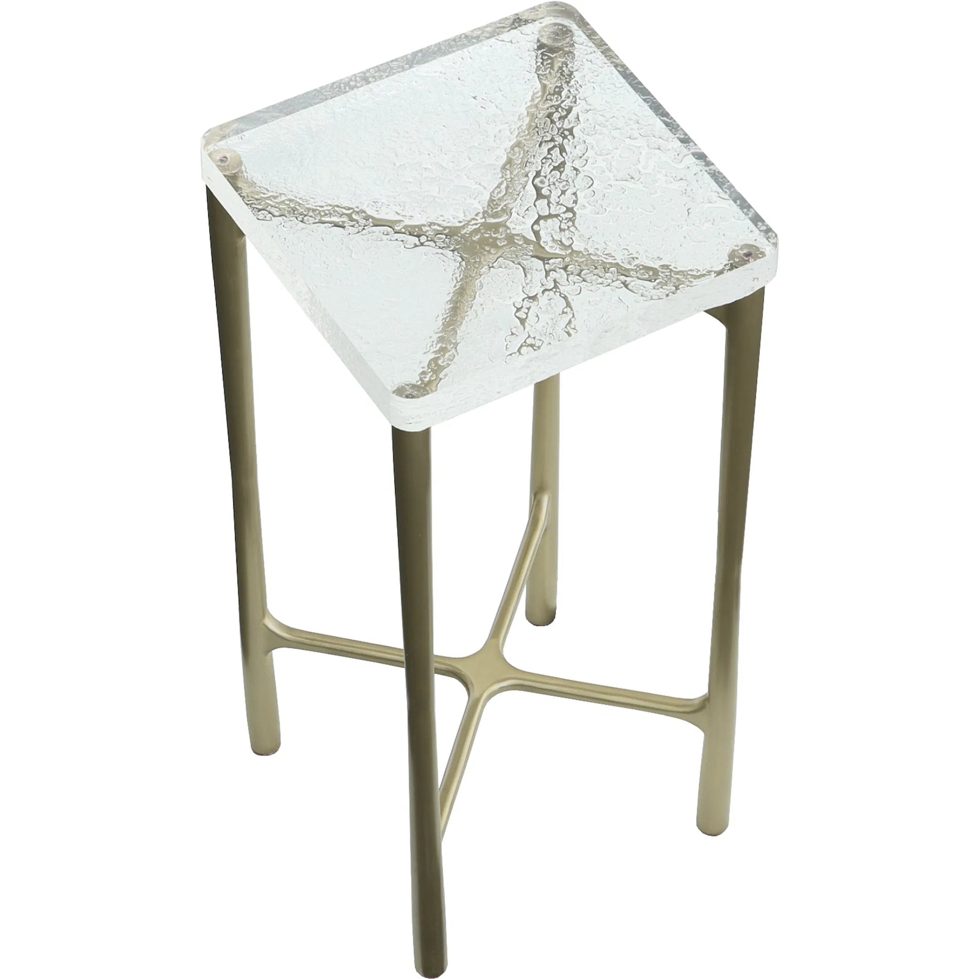 Libby Langdon Mangold Drink Table by Fairfield Chair in gold and champagne. Made from glass, stainless steel in a unique style.