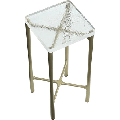 Libby Langdon Mangold Drink Table by Fairfield Chair in gold and champagne. Made from glass, stainless steel in a unique style.