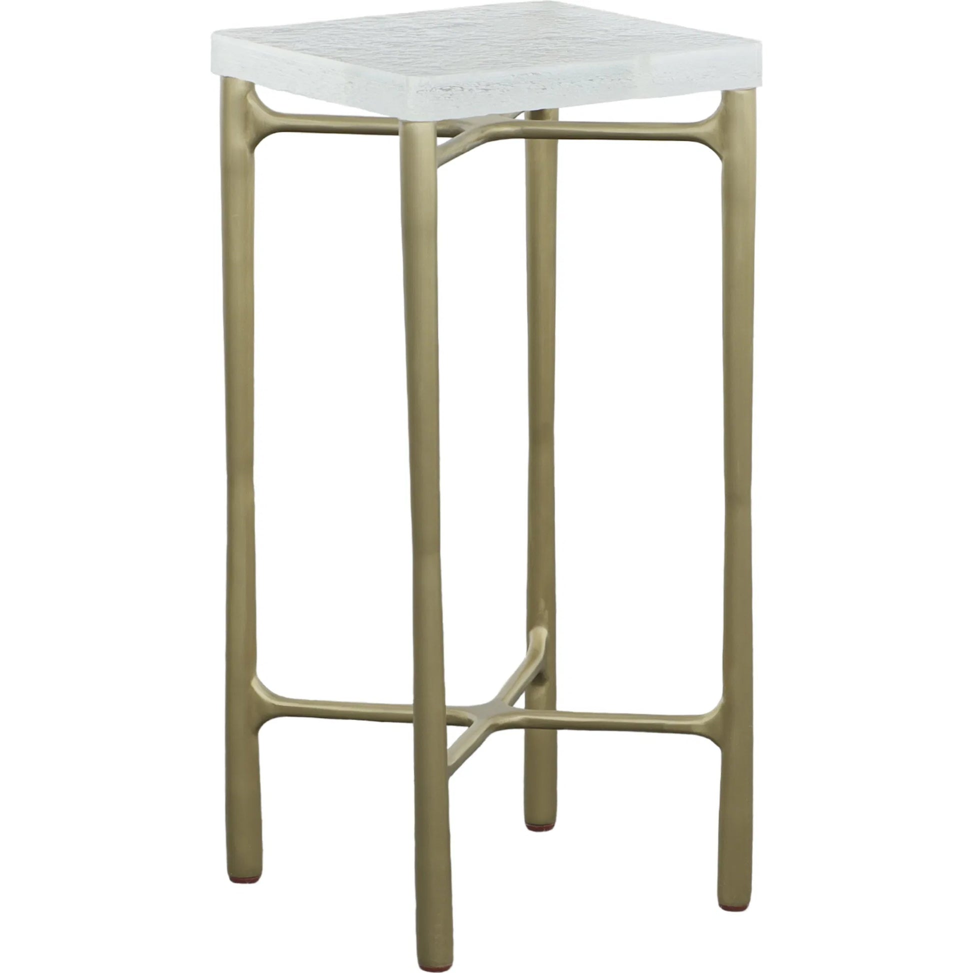 Libby Langdon Mangold Drink Table by Fairfield Chair in gold and champagne. Made from glass, stainless steel in a unique style.