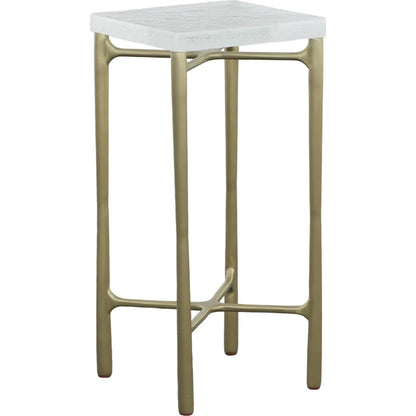 Libby Langdon Mangold Drink Table by Fairfield Chair in gold and champagne. Made from glass, stainless steel in a unique style.