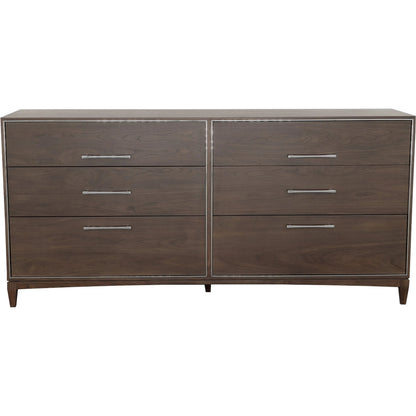 Libby Langdon Farley Dresser by Fairfield Chair in brown and smoked stone. Made from walnut solids, veneers in a unique style.