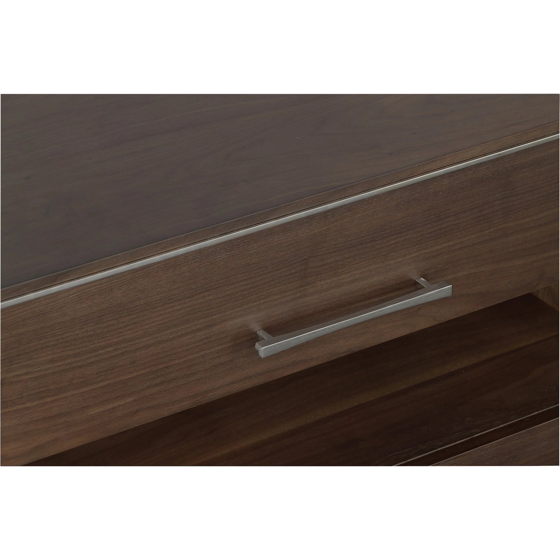 Libby Langdon 2-Drawer Farley Nightstand by Fairfield Chair in brown and smoked stone. Made from walnut solids, veneers in a unique style.