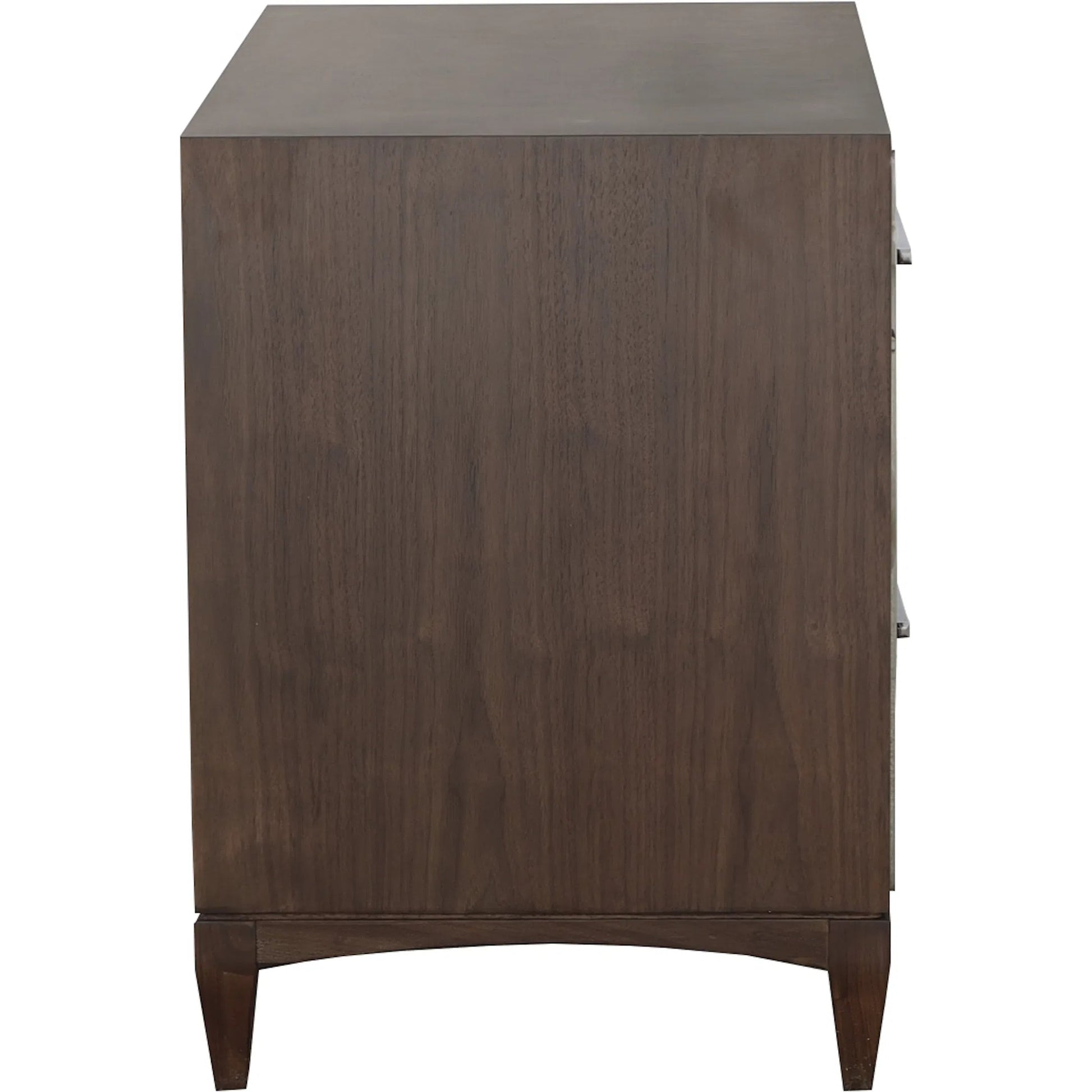 Libby Langdon 2-Drawer Farley Nightstand by Fairfield Chair in brown and smoked stone. Made from walnut solids, veneers in a unique style.