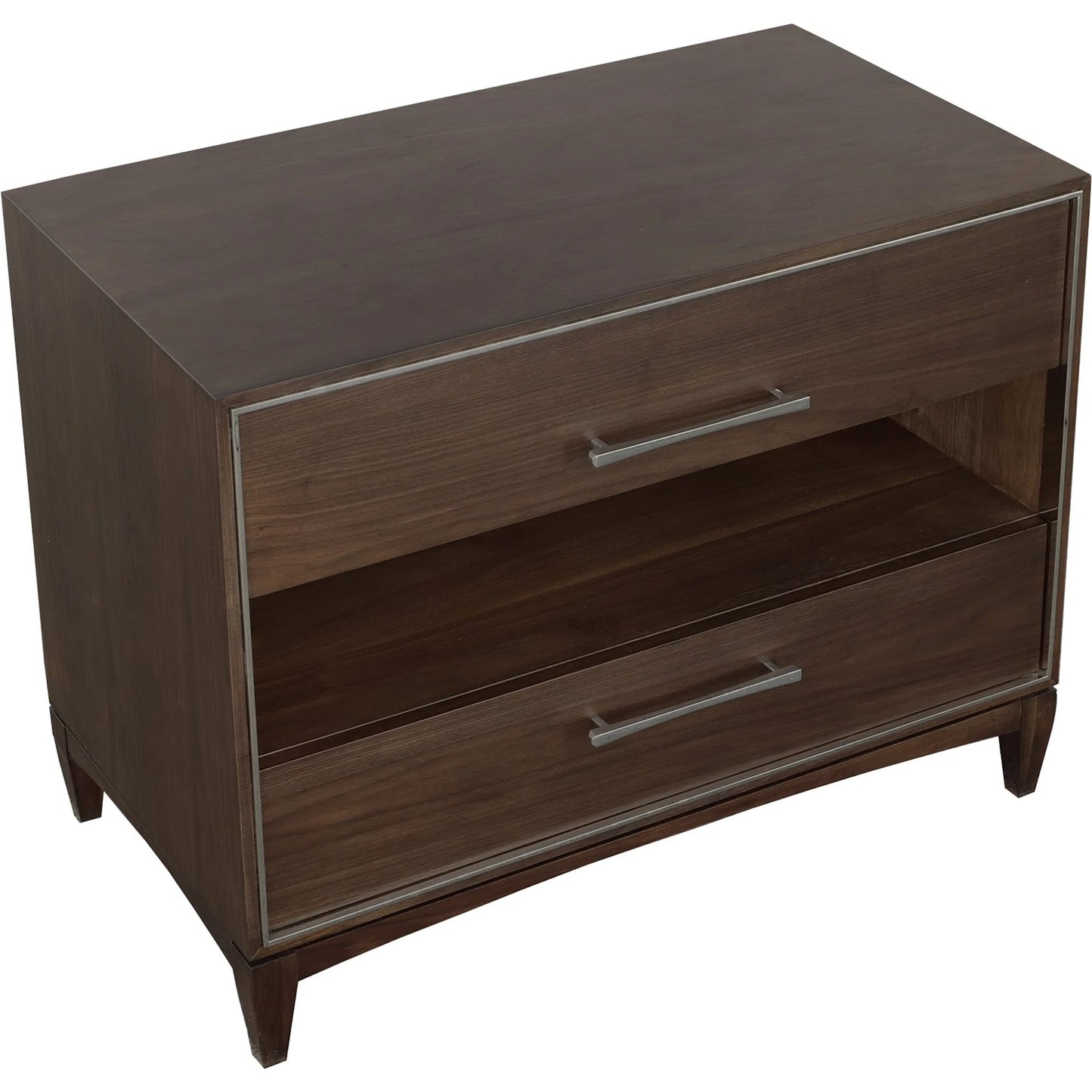 004 SI-2635734 | Additional Silo | Libby Langdon 2-Drawer Farley Nightstand by Fairfield Chair in brown and smoked stone. Made from walnut solids, veneers in a unique style.