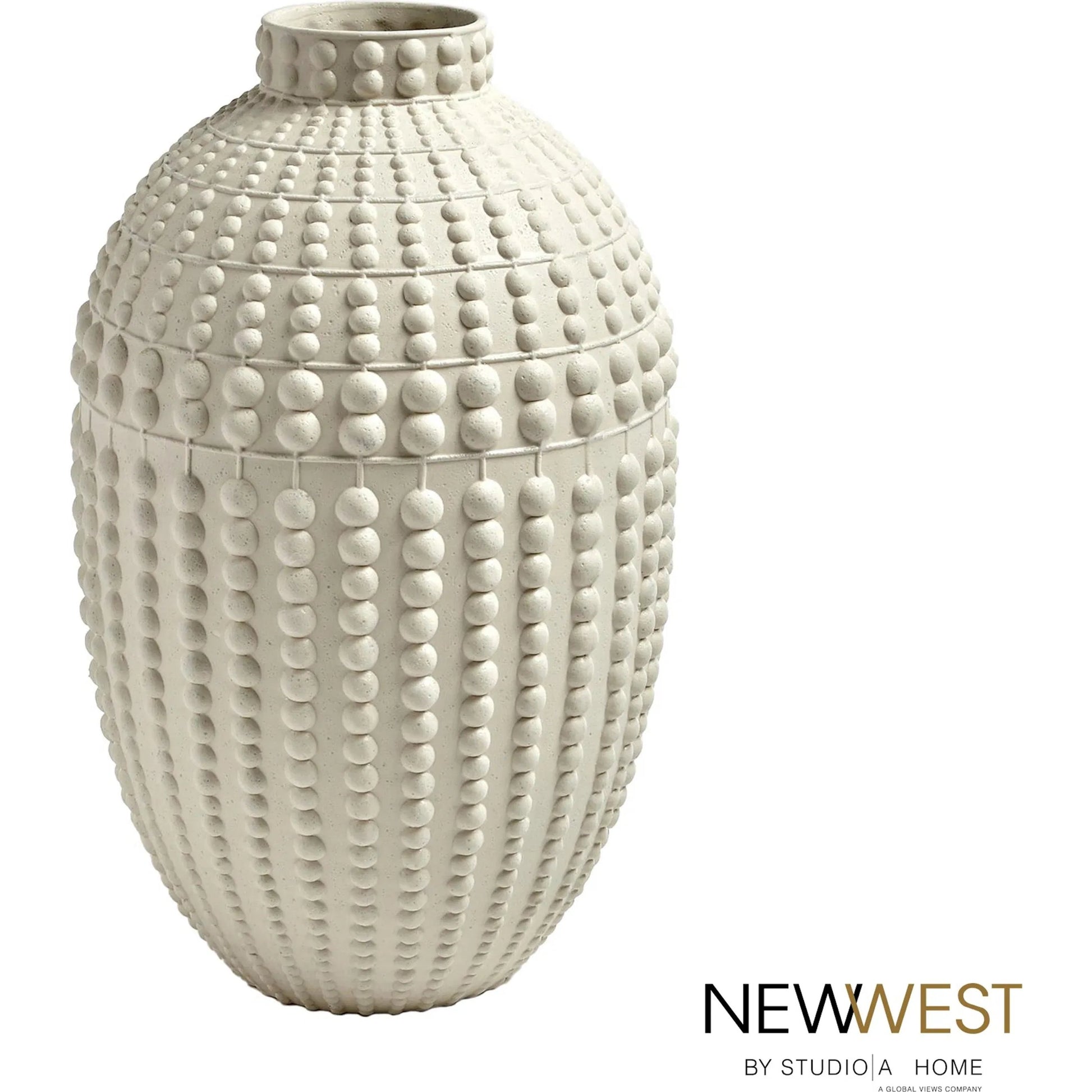 Nail Head Vase by Global Views in rustic white. Made from ceramic in a coastal style.