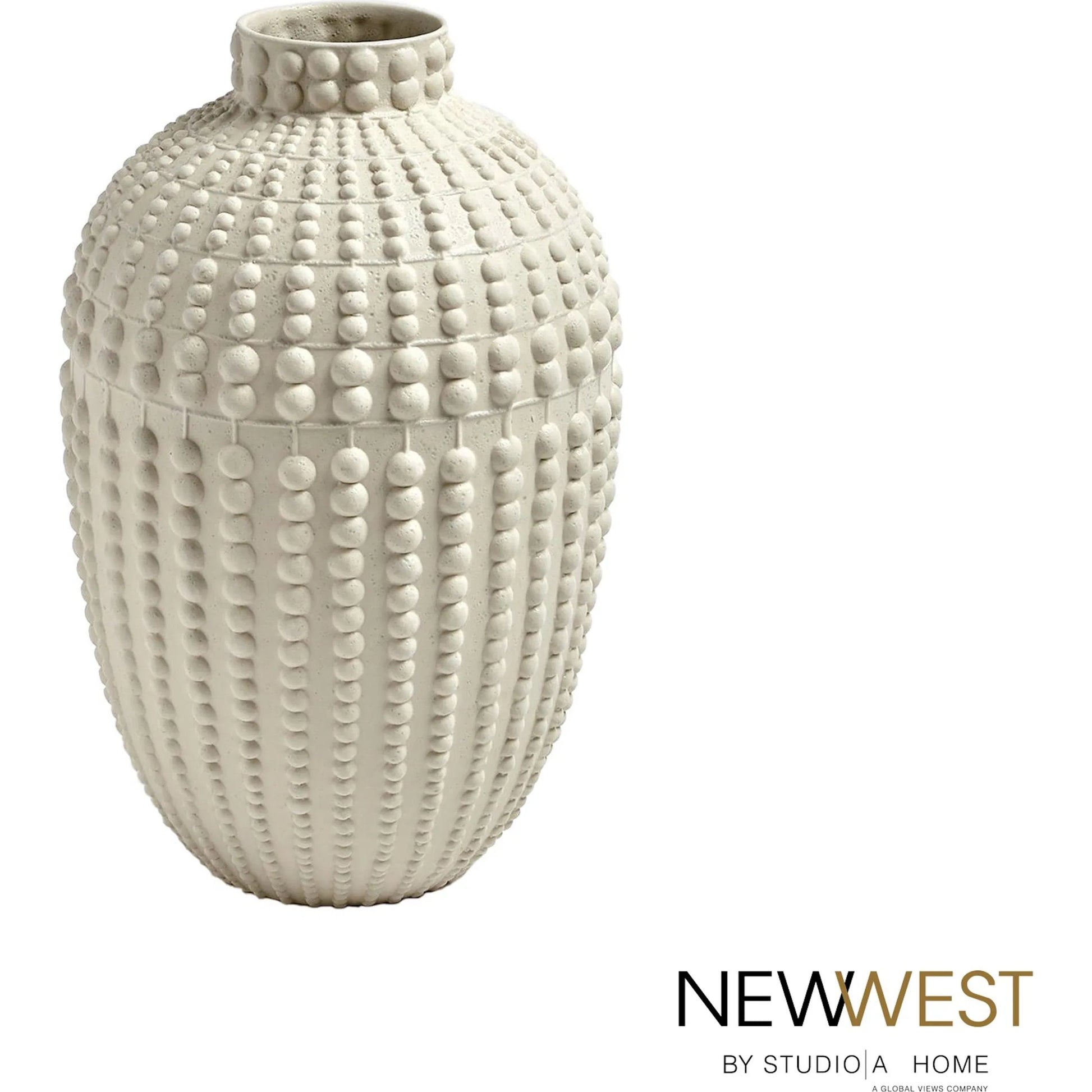 Nail Head Vase by Global Views in rustic white. Made from ceramic in a coastal style.