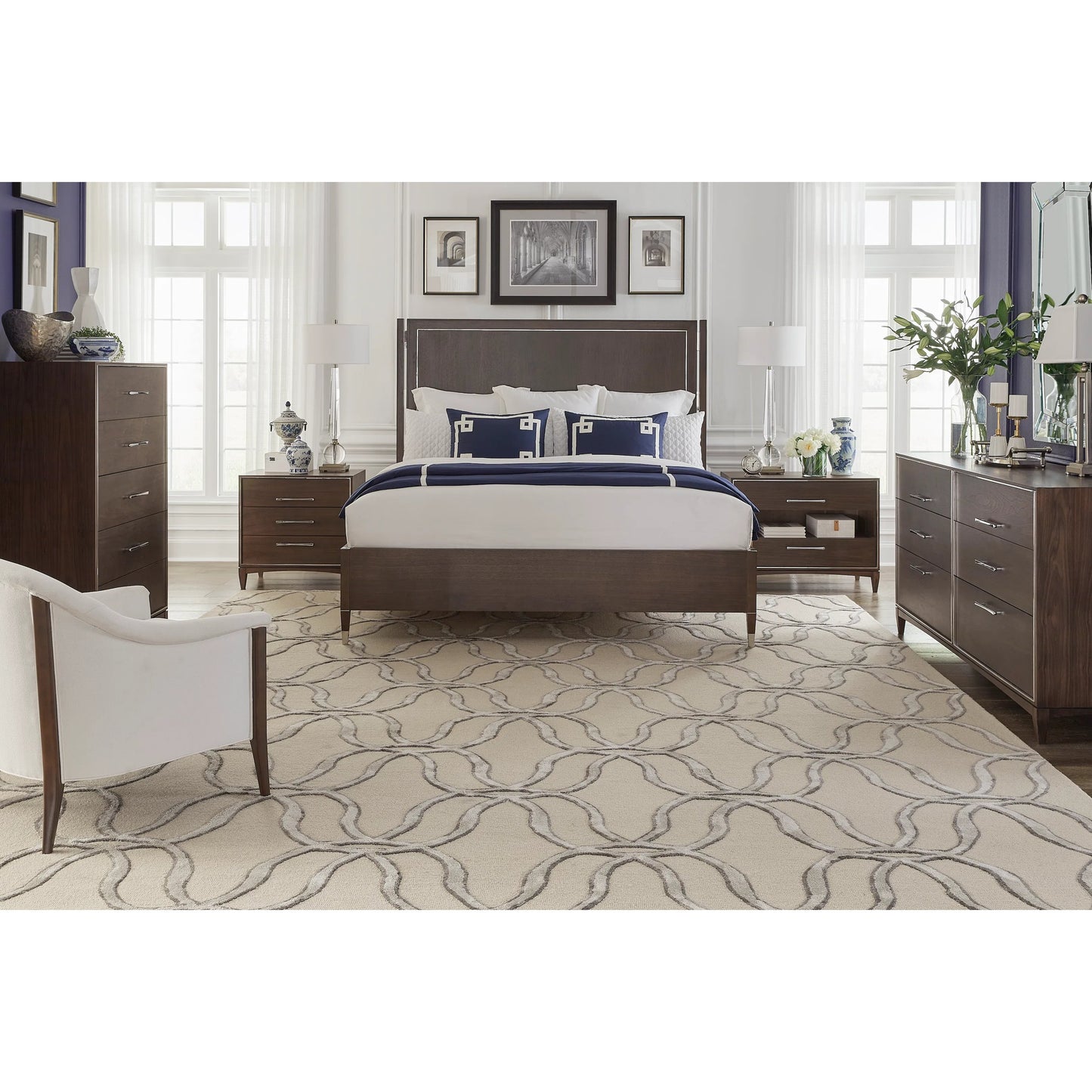 002 SI-2636071,SI-2636072 | Additional Silo | Libby Langdon Farley Bed by Fairfield Chair in brown and smoked stone. Made from walnut solids, veneers in a unique style.