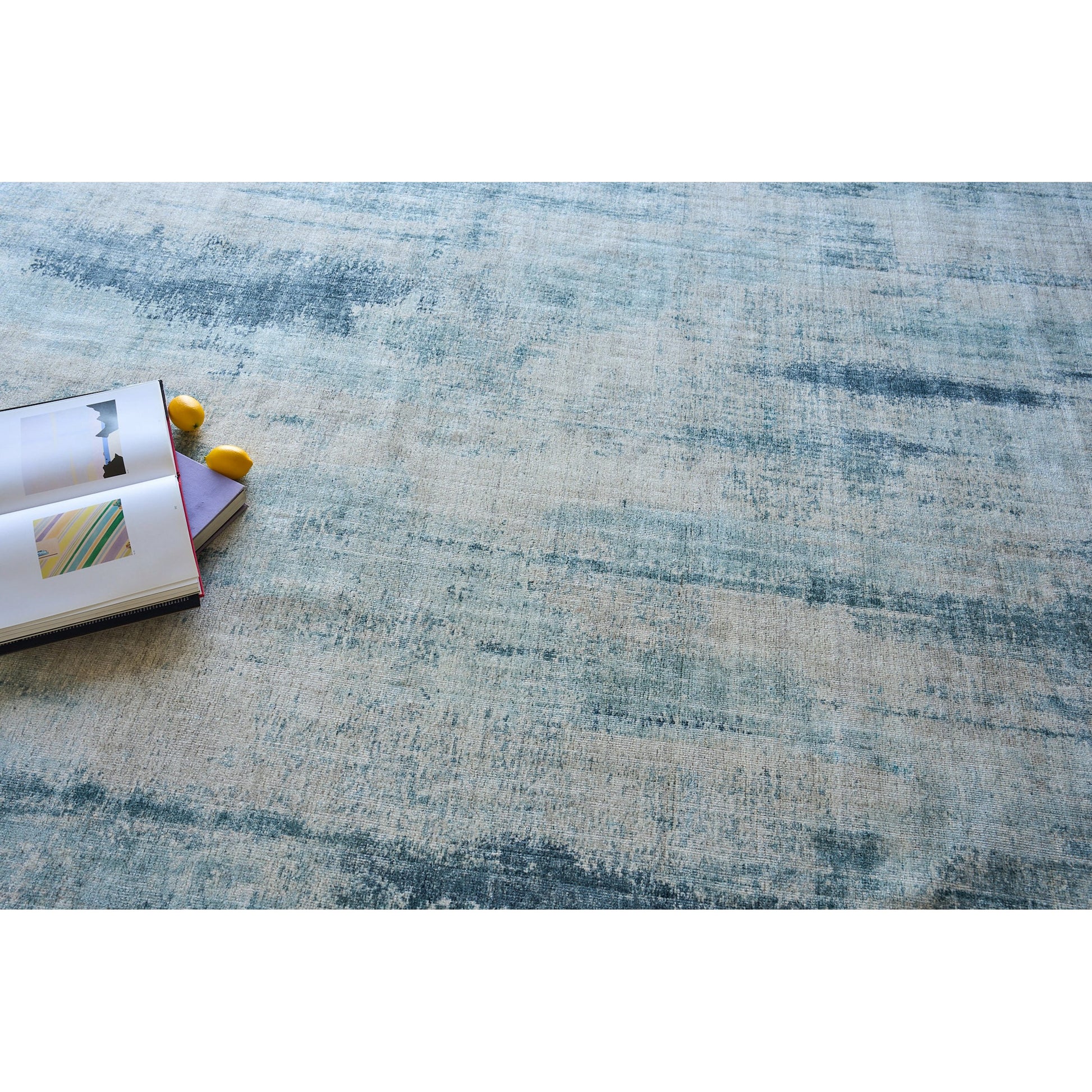 Stone Wash Gazni Rug by Exquisite Rugs in blue. Made from wool, bamboo silk in a unique style.