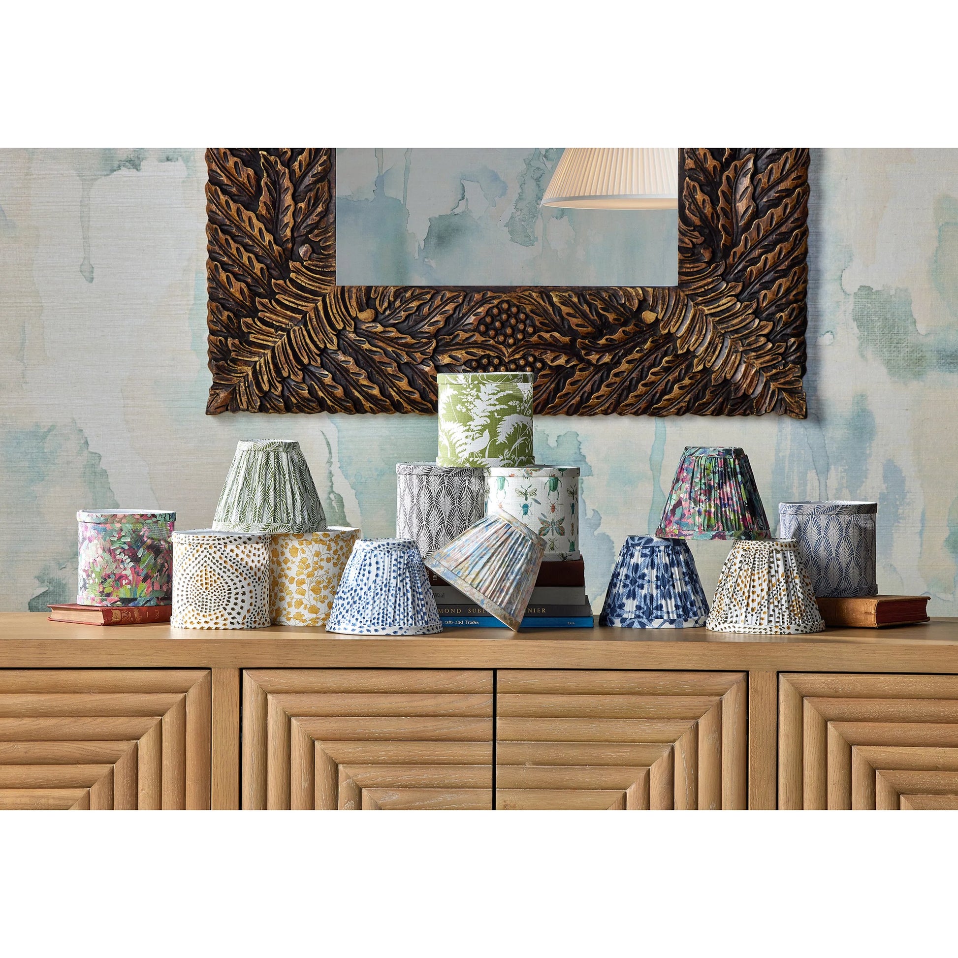 Plume Tapered Chandelier Shade by Currey and Company. Made from cotton in a cottage & farmhouse style.