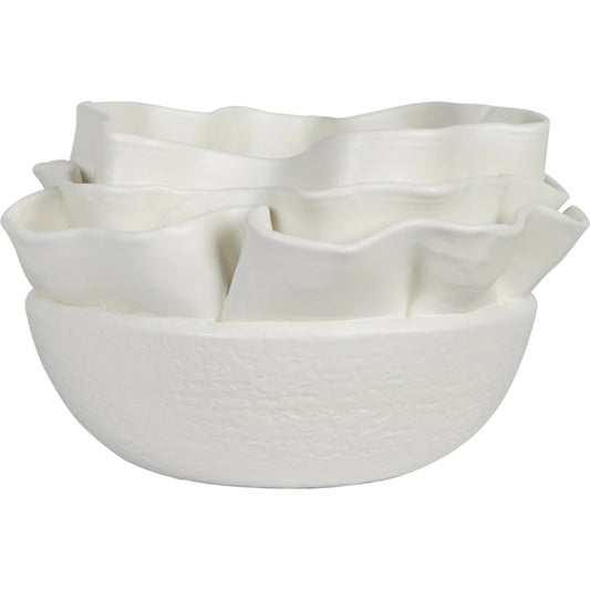 Ringed Ribbon Decorative Bowl by Bradburn Home in white. Made from ceramic in a modern style.