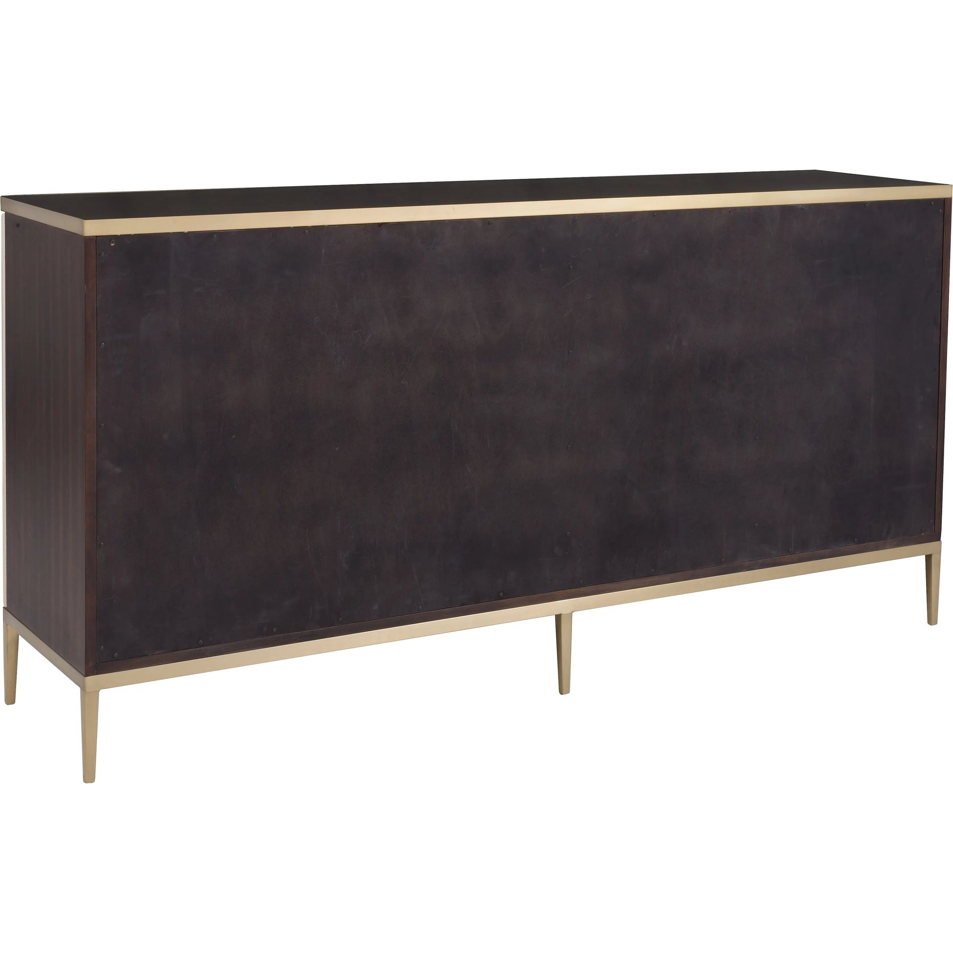 Libby Langdon Hempstead Credenza by Fairfield Chair in brown and dark sable. Made from walnut solids, veneers in a unique style.