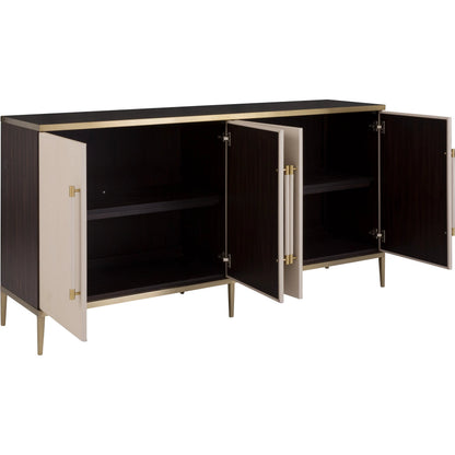 Libby Langdon Hempstead Credenza by Fairfield Chair in brown and dark sable. Made from walnut solids, veneers in a unique style.