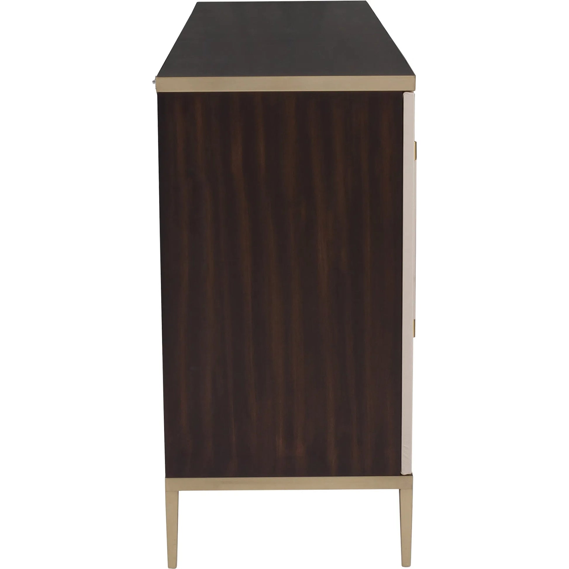Libby Langdon Hempstead Credenza by Fairfield Chair in brown and dark sable. Made from walnut solids, veneers in a unique style.