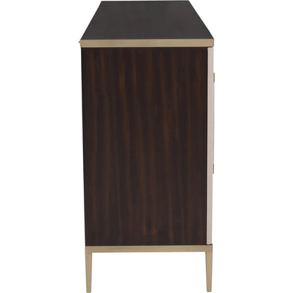Libby Langdon Hempstead Credenza by Fairfield Chair in brown and dark sable. Made from walnut solids, veneers in a unique style.
