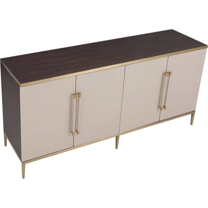 Libby Langdon Hempstead Credenza by Fairfield Chair in brown and dark sable. Made from walnut solids, veneers in a unique style.