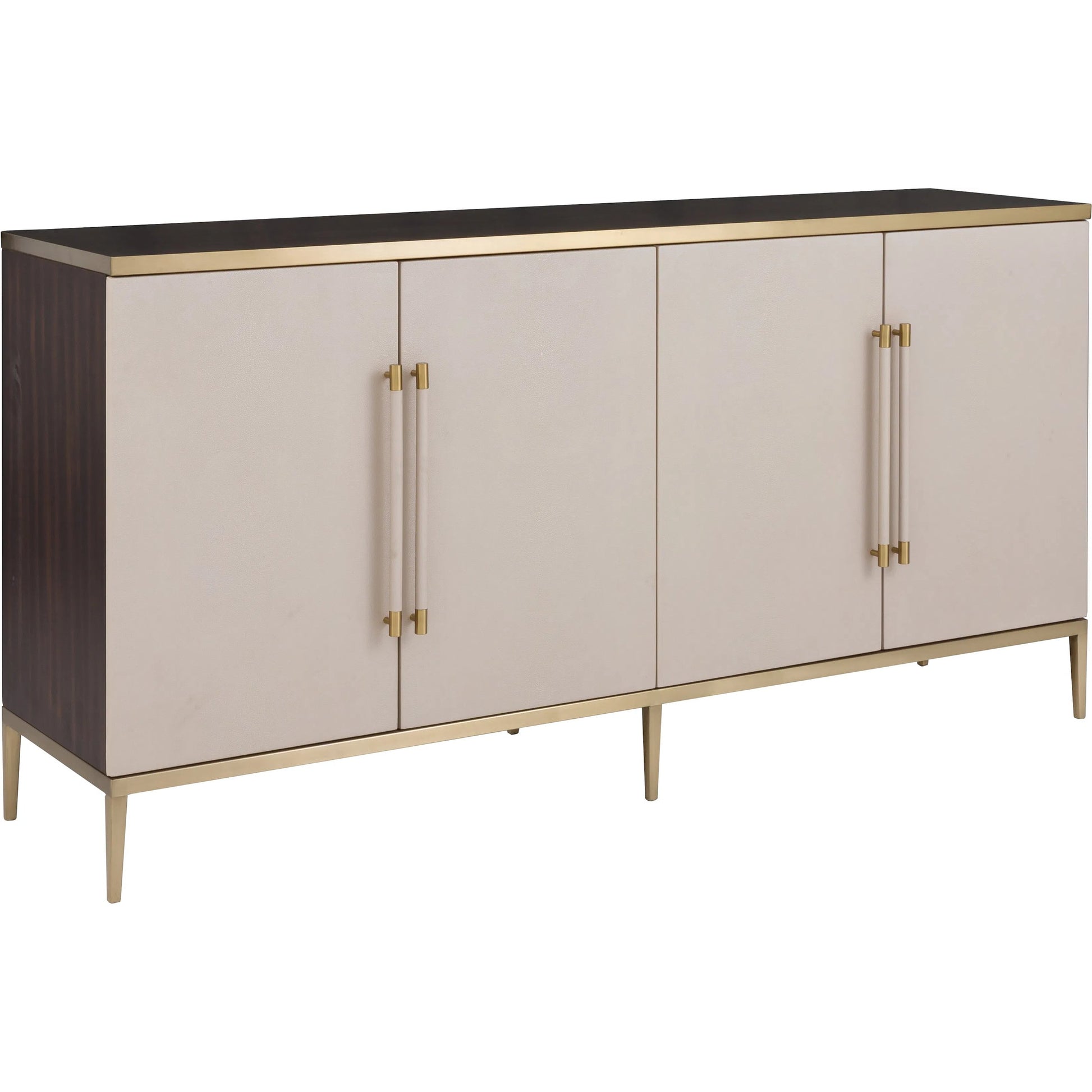 Libby Langdon Hempstead Credenza by Fairfield Chair in brown and dark sable. Made from walnut solids, veneers in a unique style.