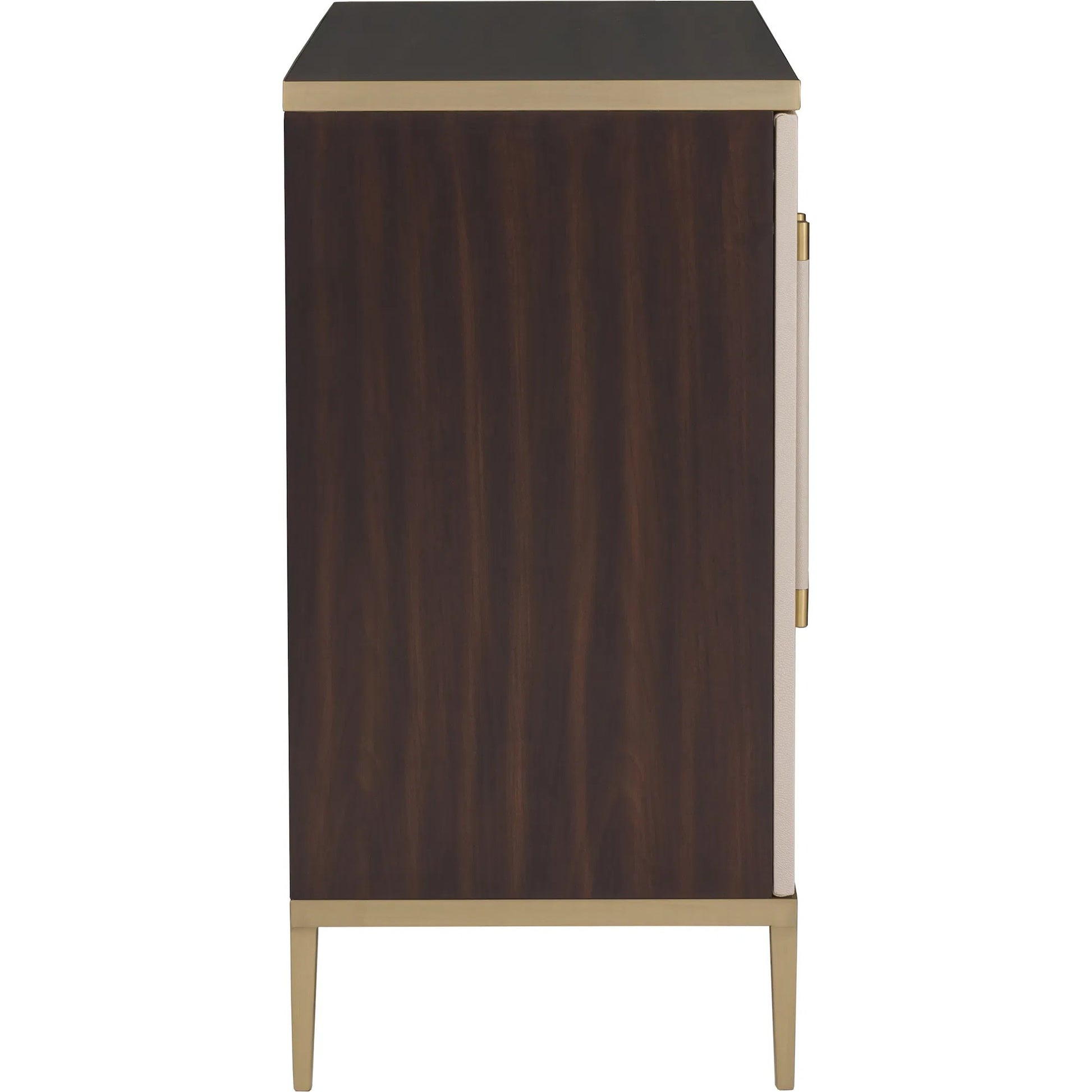 Libby Langdon Hempstead Chest by Fairfield Chair in brown and dark sable. Made from walnut solids, veneers in a unique style.